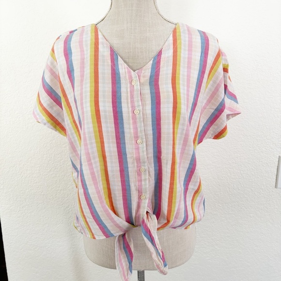 Style & Co. Pink and Purple Crop Tie Front Button Down Shirt - Picture 3 of 9